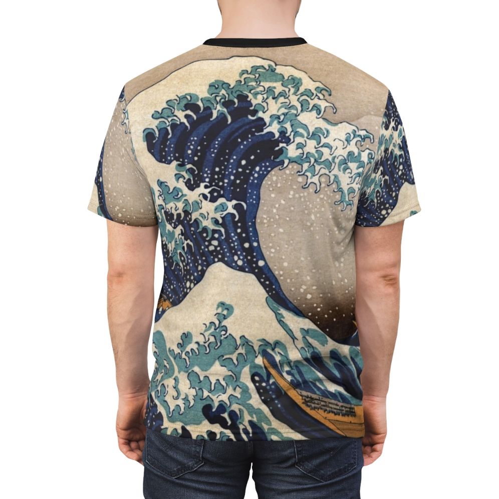 Vintage-style Japanese wave art print on an AOP t-shirt - men back