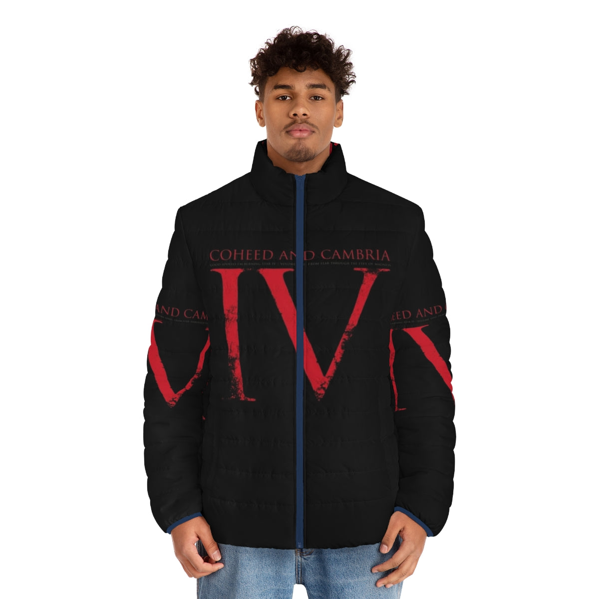 Coheed and Cambria IV Puffer Jacket featuring the band's iconic album artwork - men front