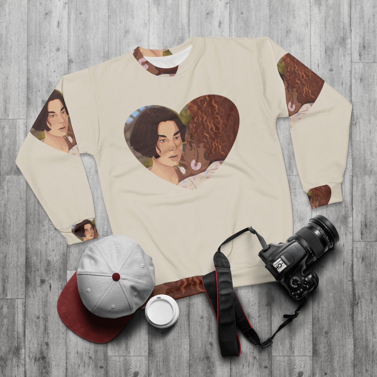 Heartstopper Sweatshirt with Tao Xu and Elle Argent Characters - flat lay