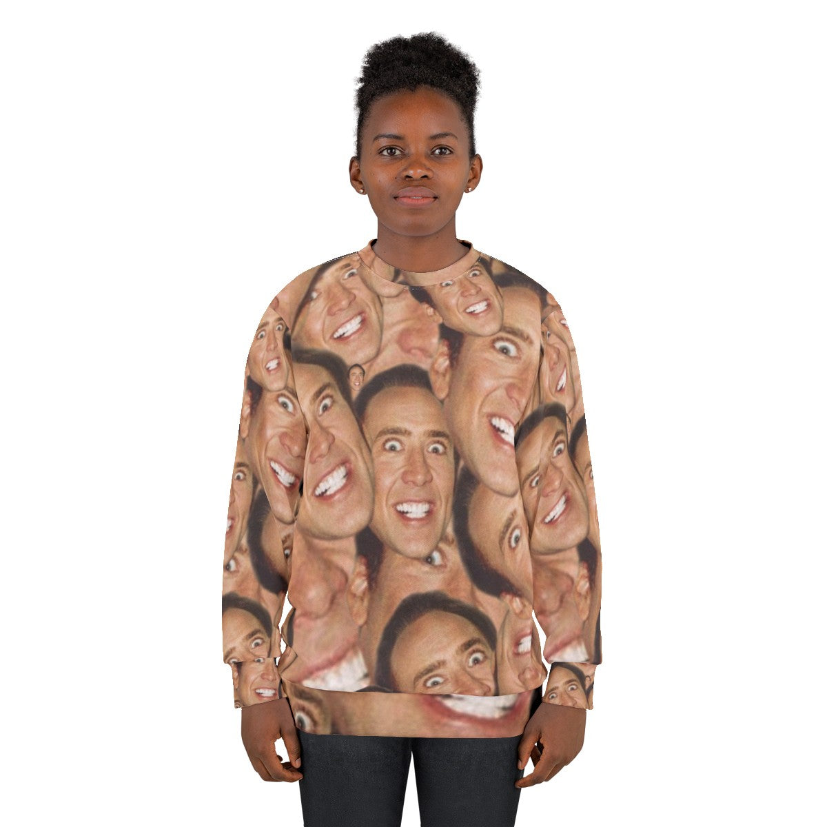 Nicolas Cage face collage design on a sweatshirt - women