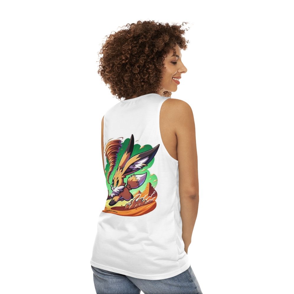 Unisex tank top with legendary desert animals, rabbit and fox - women back