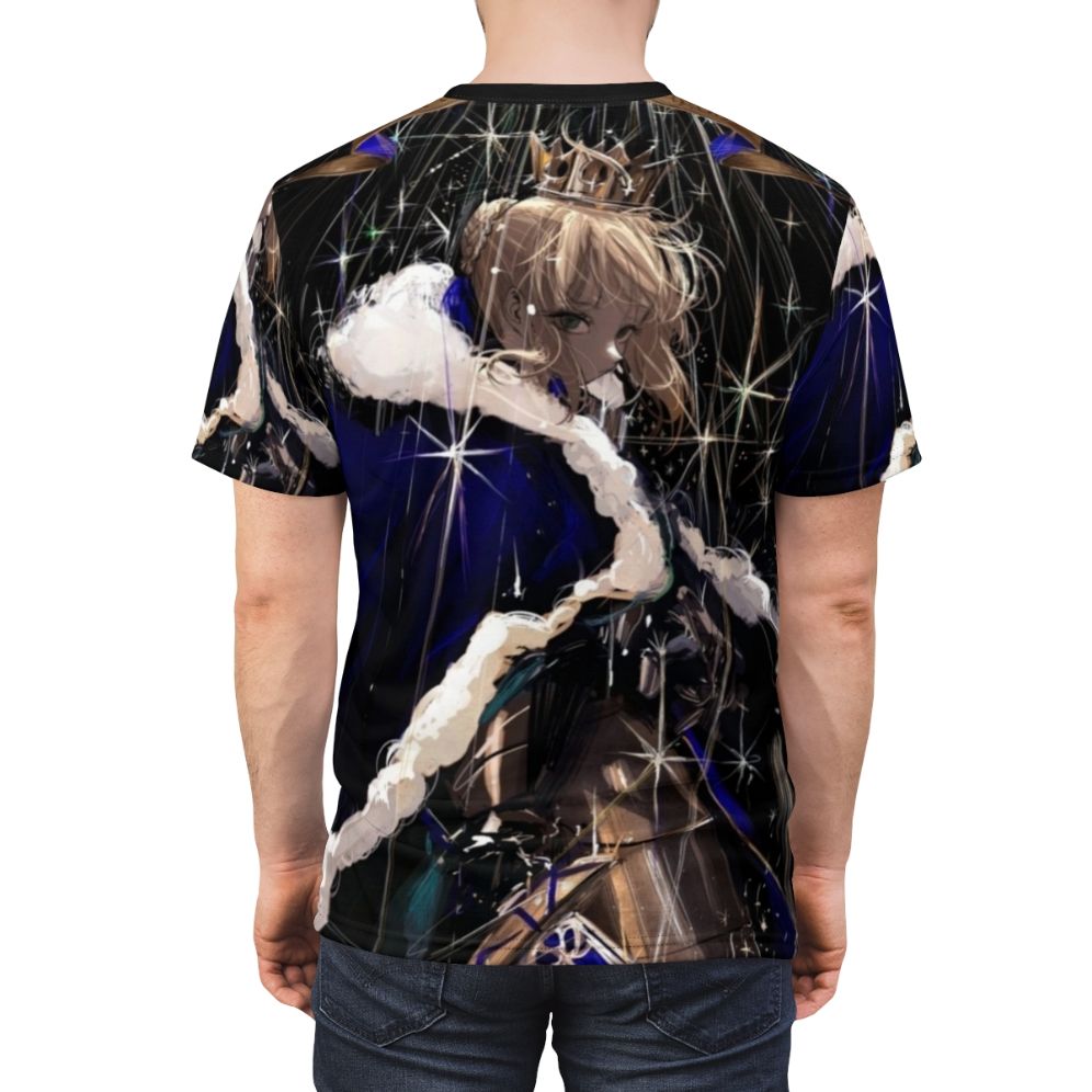 Saber Fate anime girl character art printed on a high-quality t-shirt - men back