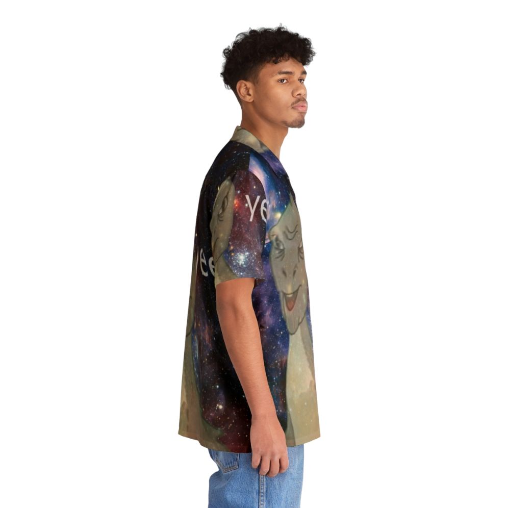 Cosmic Yee Retro Hawaiian Shirt with Dinosaur and Space Motif - People Pight