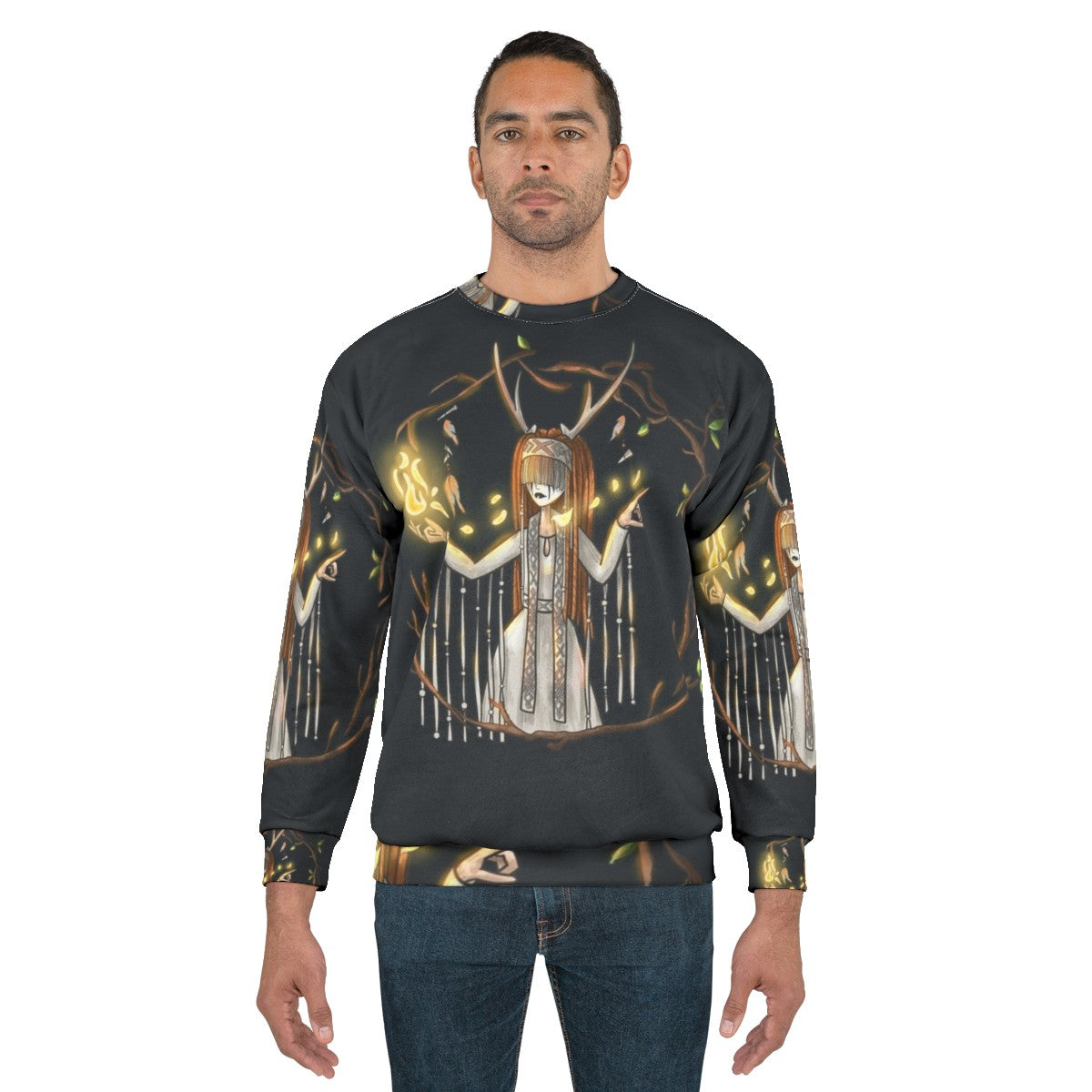 Heilung Fanart Sweatshirt featuring tribal, nature-inspired design - men