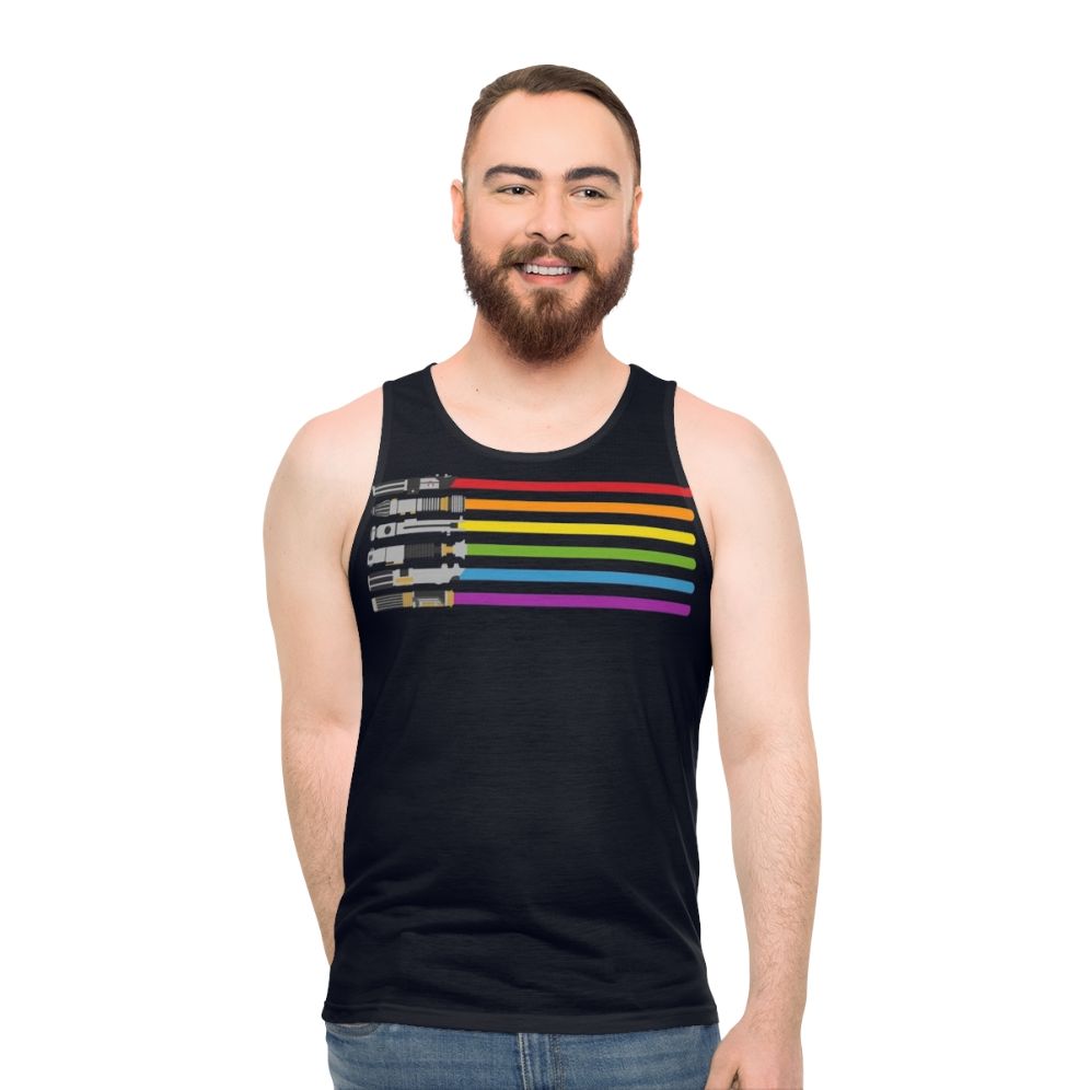 Lightsaber rainbow unisex tank top - men