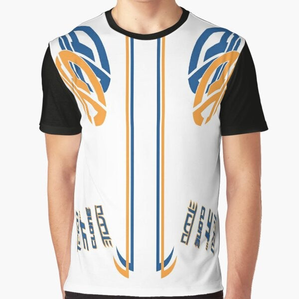 Bassline graphic t-shirt featuring hot wheels acceleracers characters and symbols