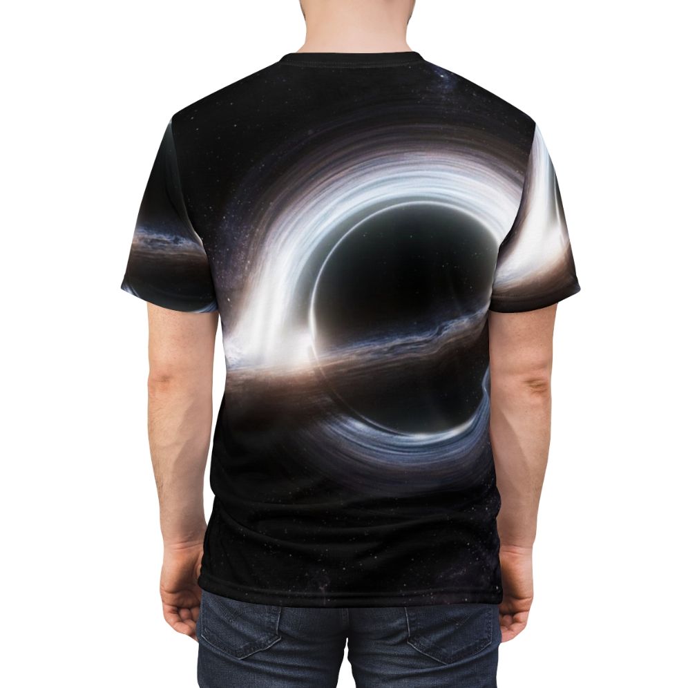 Gargantua T-shirt featuring a black hole and galaxy design - men back