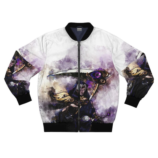 Thanatos and Hades watercolor fan art design on a bomber jacket