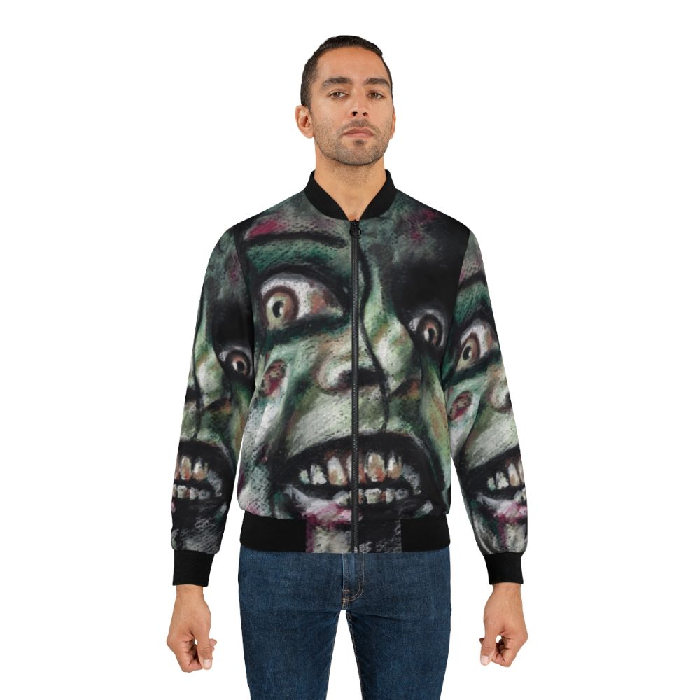 Evil Dead Horror Bomber Jacket featuring a green, scary design - Lifestyle