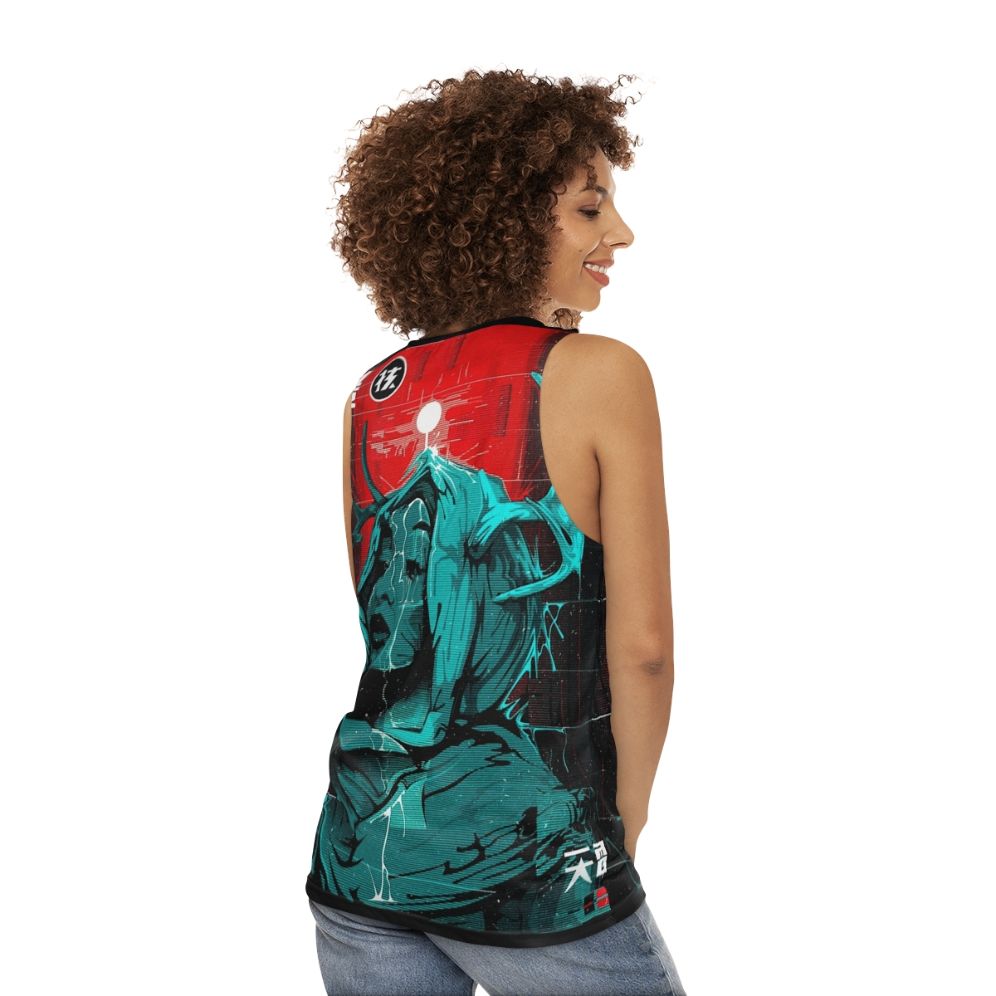 Cyberpunk Glitch Girl Unisex Tank Top - women back