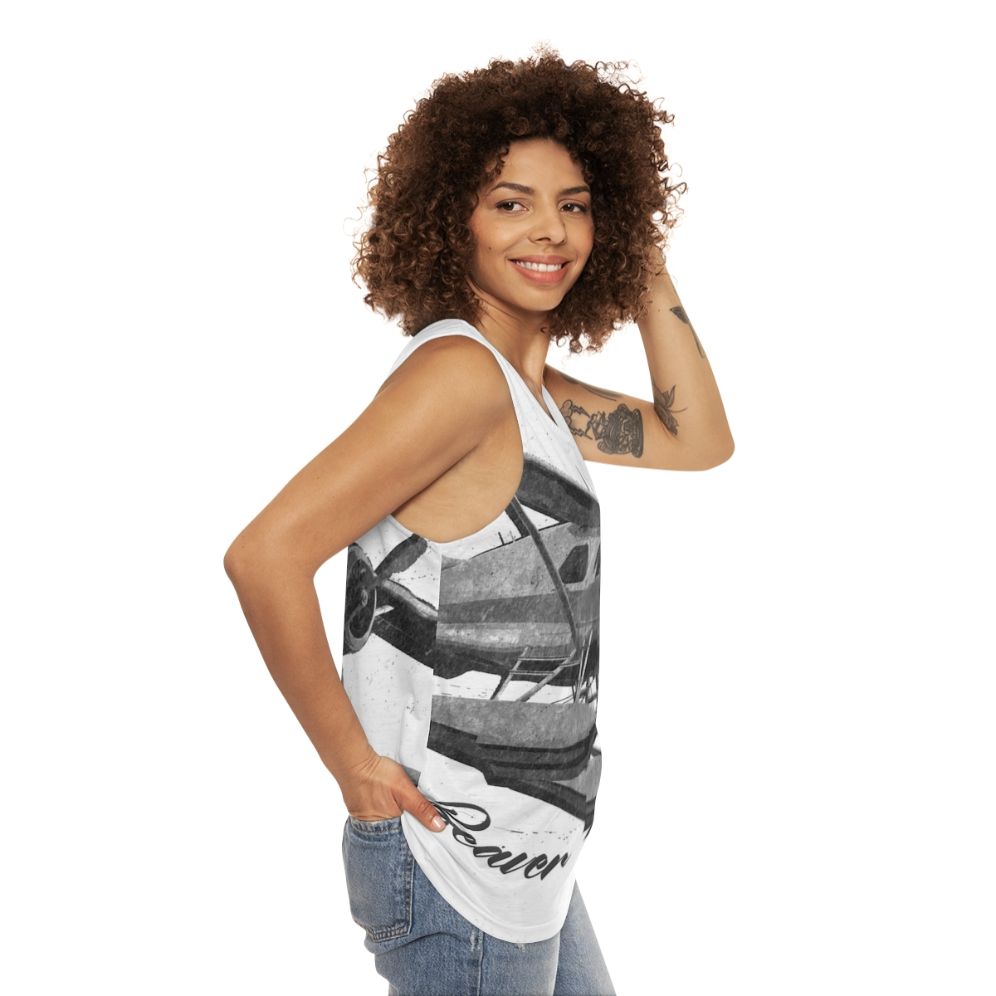 Dehavilland DHC-2 Beaver floatplane sketch on unisex tank top - women side