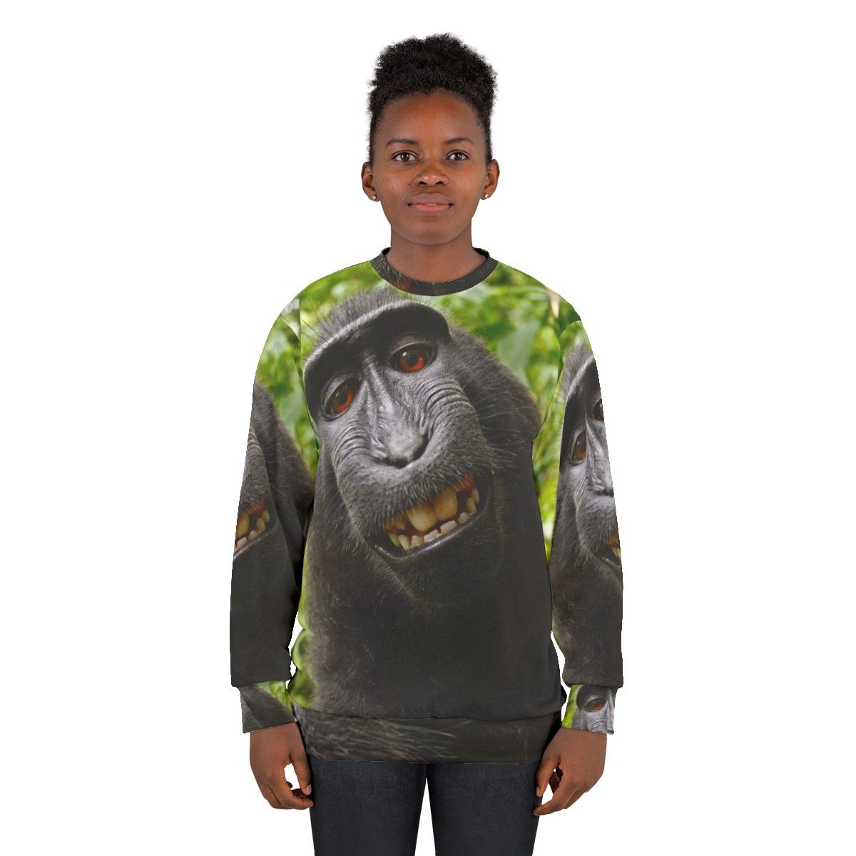 Monkey Business Casual Sweatshirt with a chimpanzee design - women