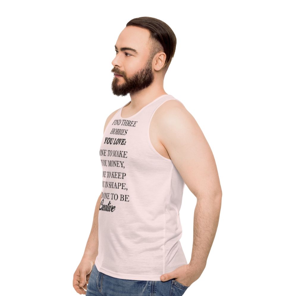 Unisex tank top with "Find Free Hobbies" design - men side