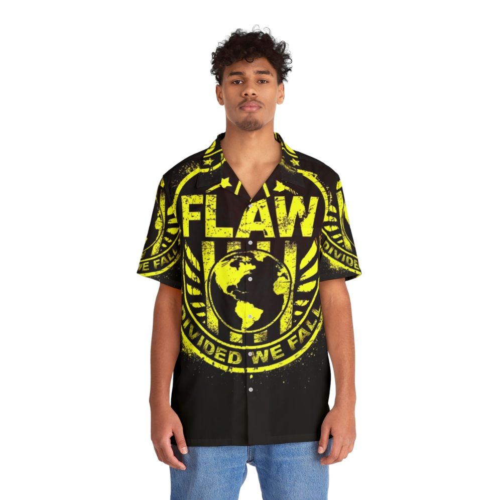 Divided We Fall Flaw Hawaiian Shirt with Tropical Print - People Front