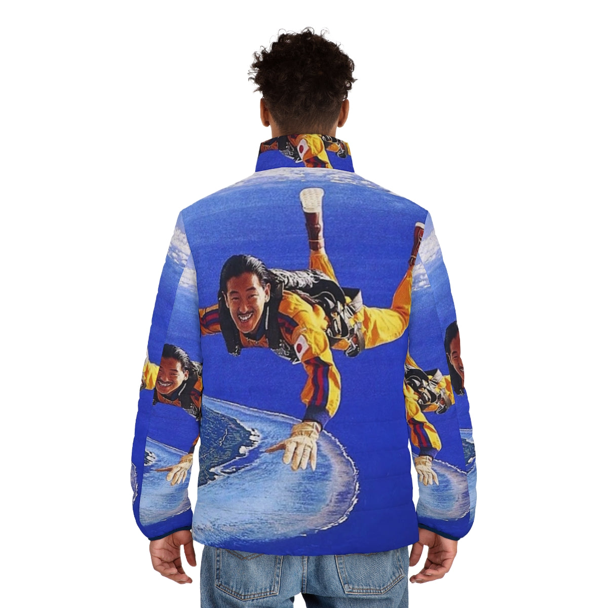 Stylish puffer jacket featuring Masayoshi Takanaka's iconic album cover - men back