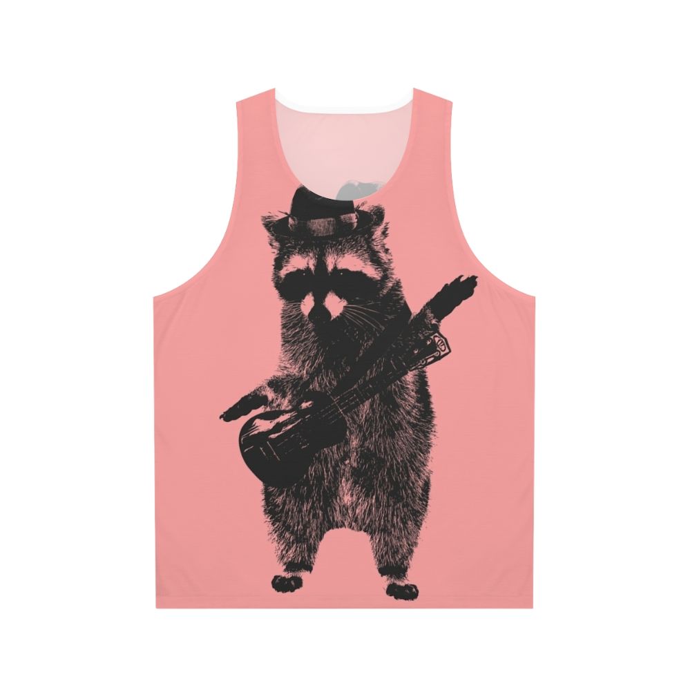 Raccoon wielding ukulele graphic on unisex tank top