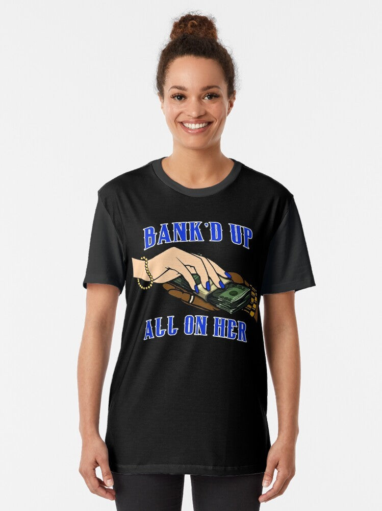 Blue and Black Graphic T-Shirt featuring Lavish D Sacramento Streetwear Design - Women