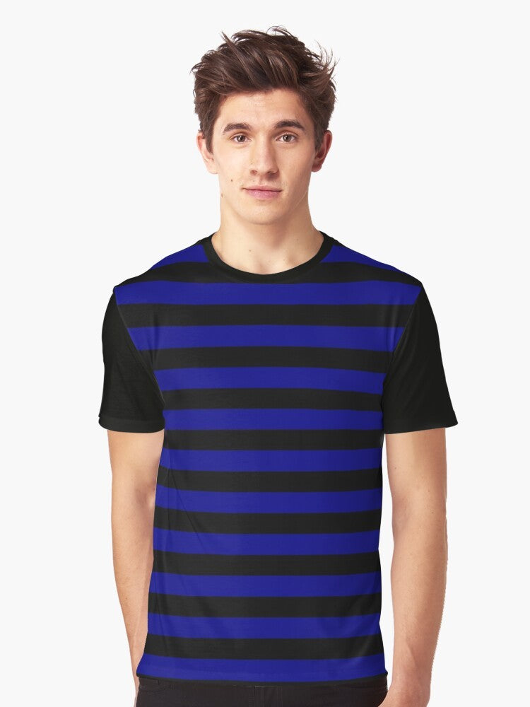 Royal blue and black horizontal striped graphic t-shirt - Men