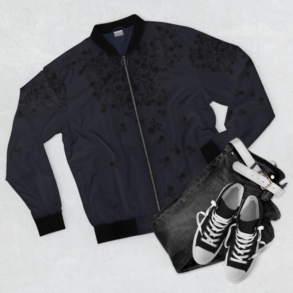 Skull Noctis Final Fantasy Bomber Jacket with a punk-inspired design - Flat lay