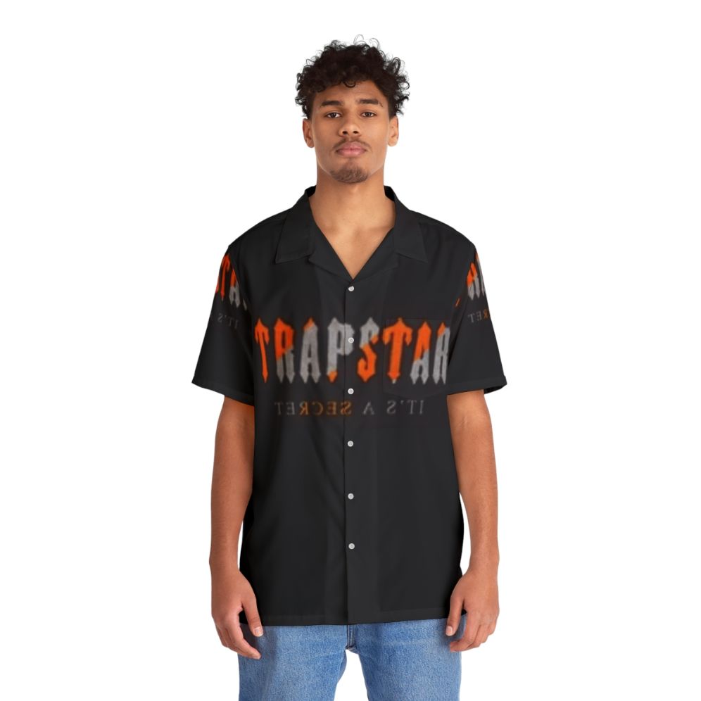 Trapstar Orange Stripes Hawaiian Shirt - People Front