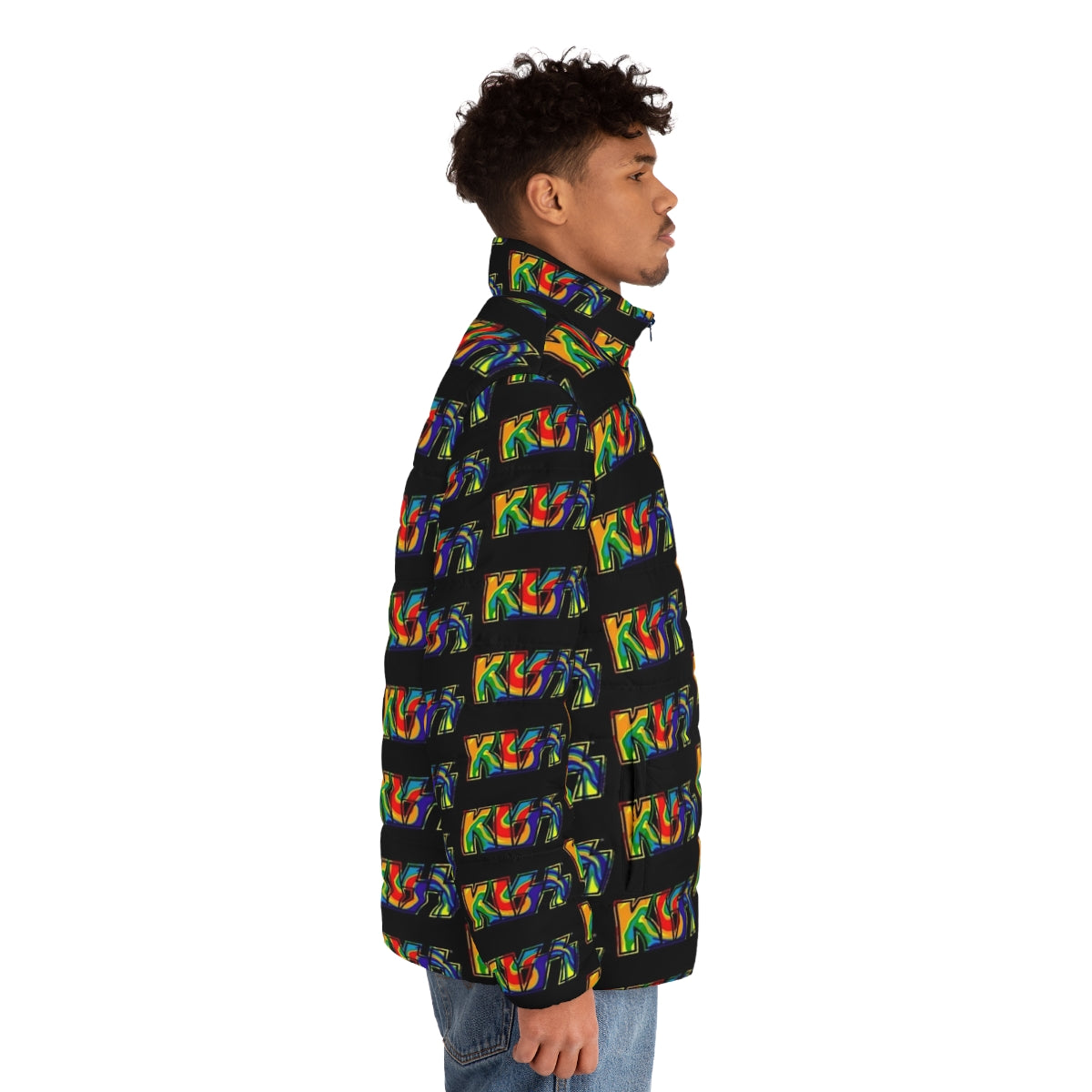 Kiss The Band Rainbow Tie Dye Puffer Jacket - men side right