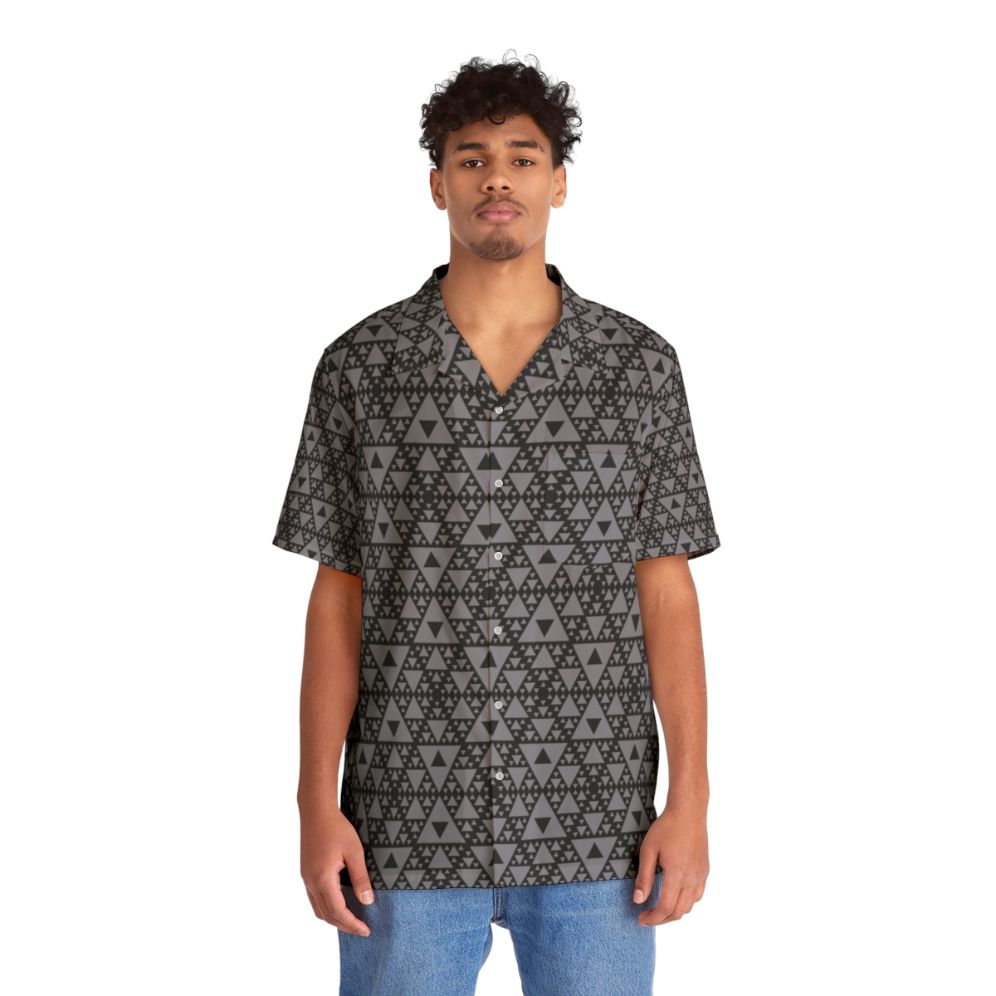 Mocap Pattern Hawaiian Shirt with Sierpinski Triangle Motif - People Front