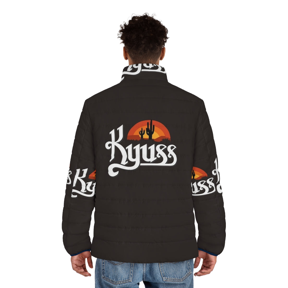 Kyuss stoner rock puffer jacket with band logo - men back