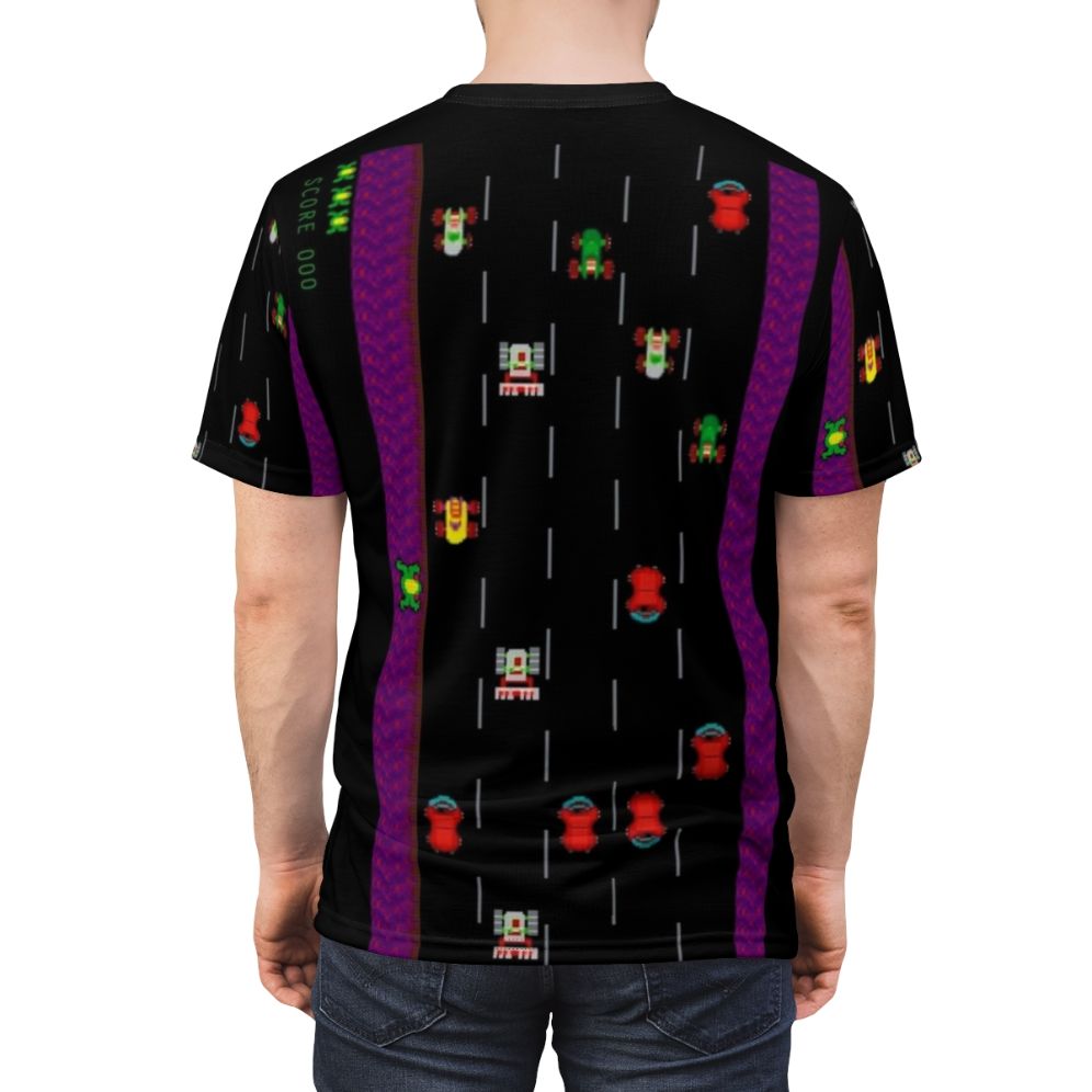 Retro gaming inspired Frogger t-shirt with a vintage pattern design - men back