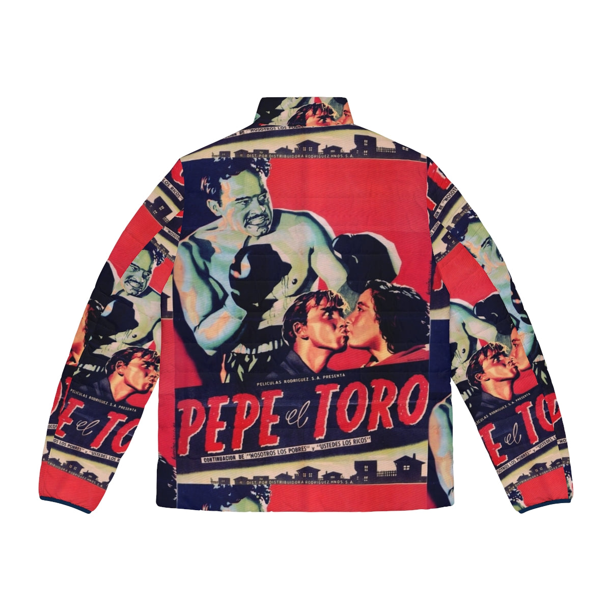 Vintage Mexican Cinema Icons Puffer Jacket featuring classic movie stars Pedro Infante and Pepe el Toro - Back