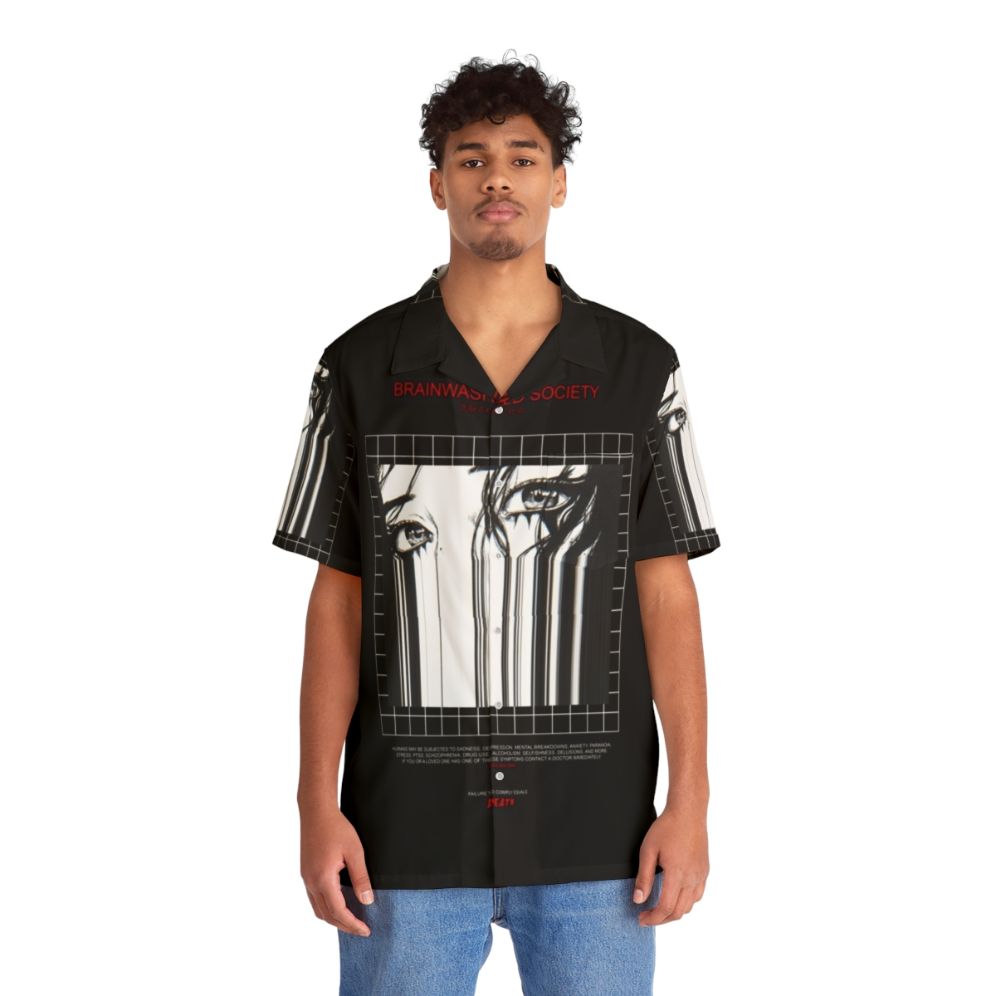 Brainwashed Society Dark Hawaiian Shirt for Alternative Gothic Style - People Front