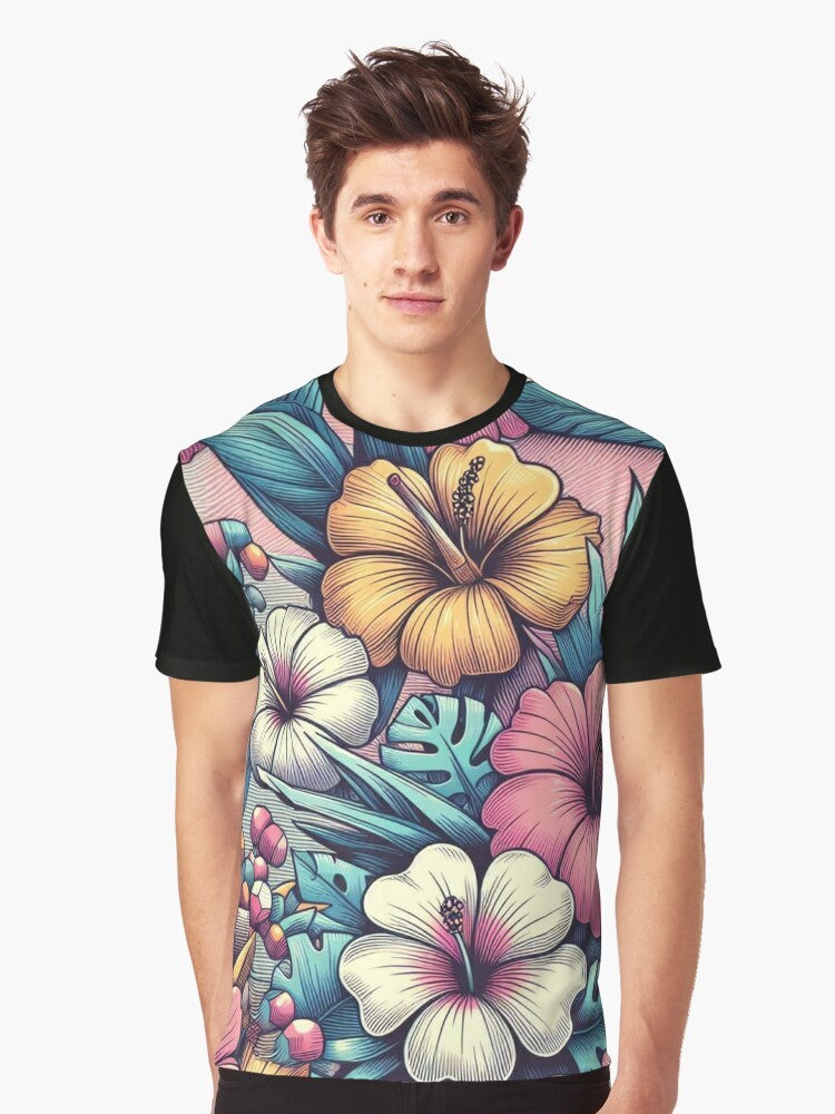 Retro tropical flowers Hawaiian pattern graphic t-shirt - Men