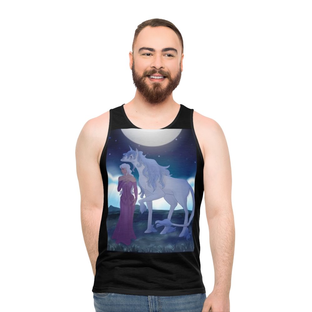 The Last Unicorn unisex tank top with original fantasy unicorn artwork - men