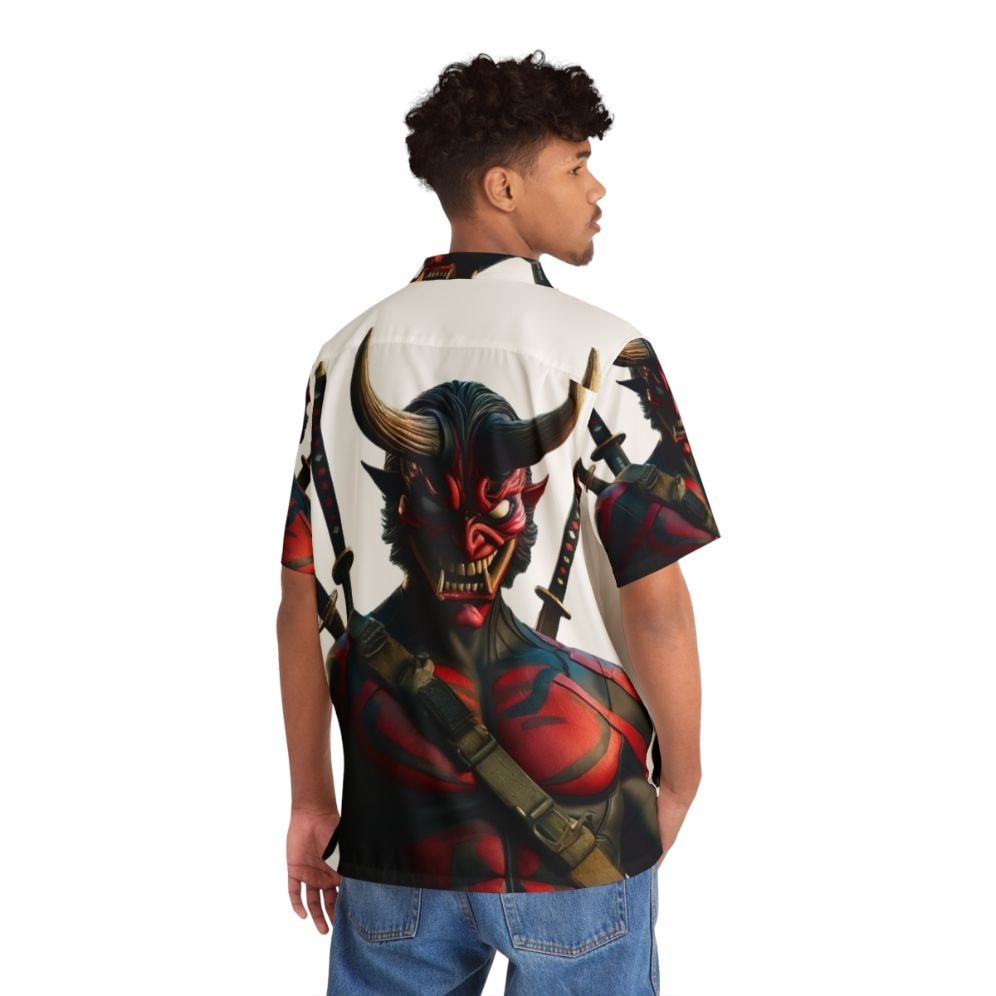 Onipool Hawaiian Shirt featuring Deadpool inspired oni and superhero design - People Back