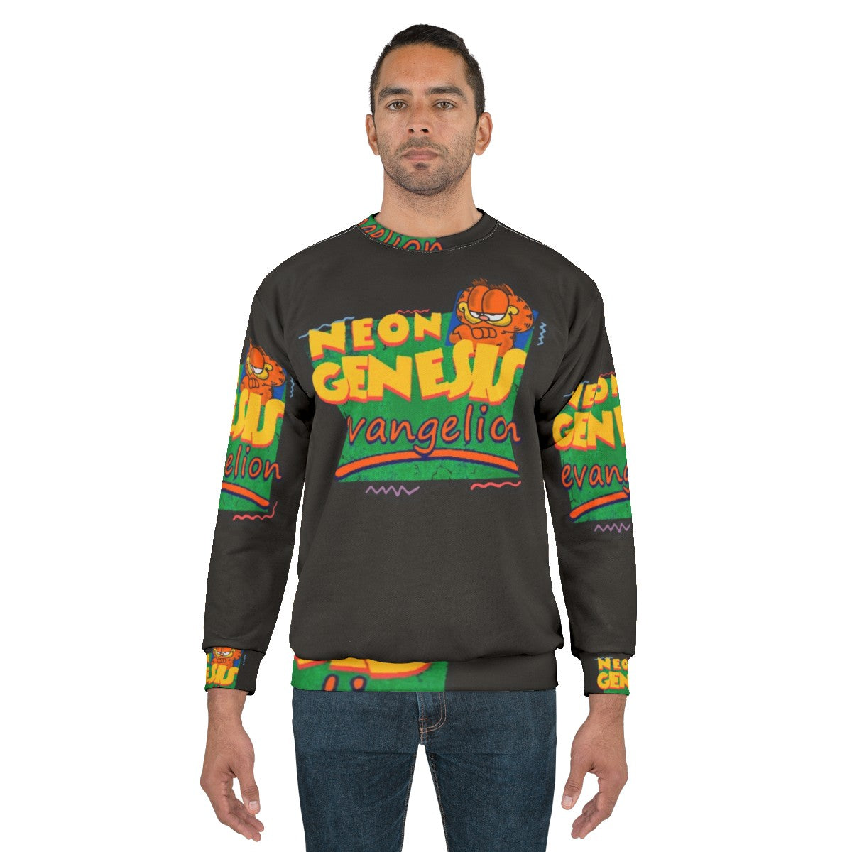 Neon Genesis Evangelion and Garfield crossover graphic sweatshirt - men