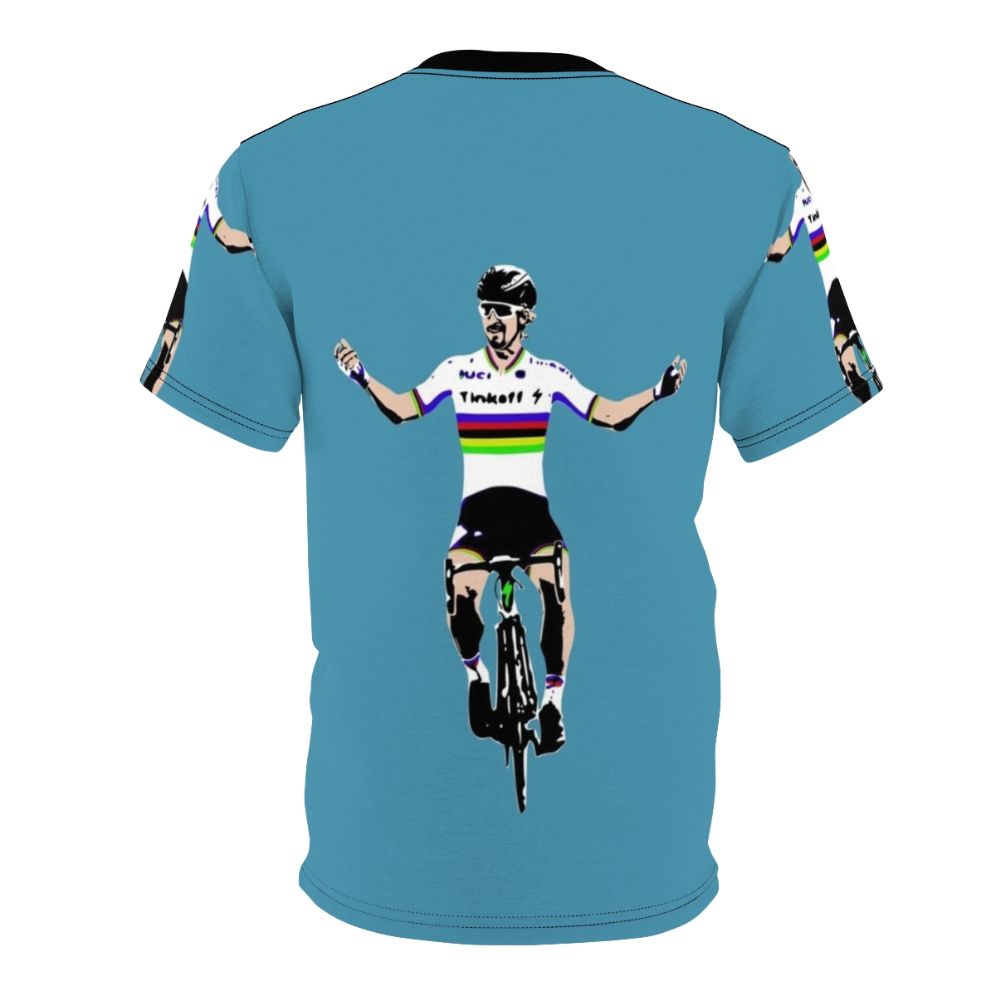 Cycling enthusiast wearing a Peter Sagan-inspired t-shirt - Back