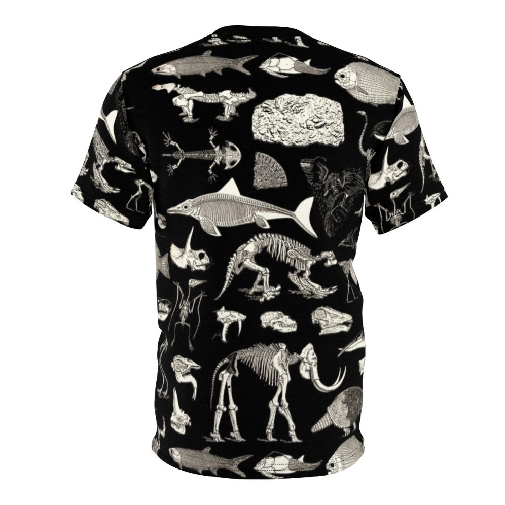 Paleontology inspired t-shirt featuring a vintage-style illustration of fossils, skeletons, and prehistoric animals - Back