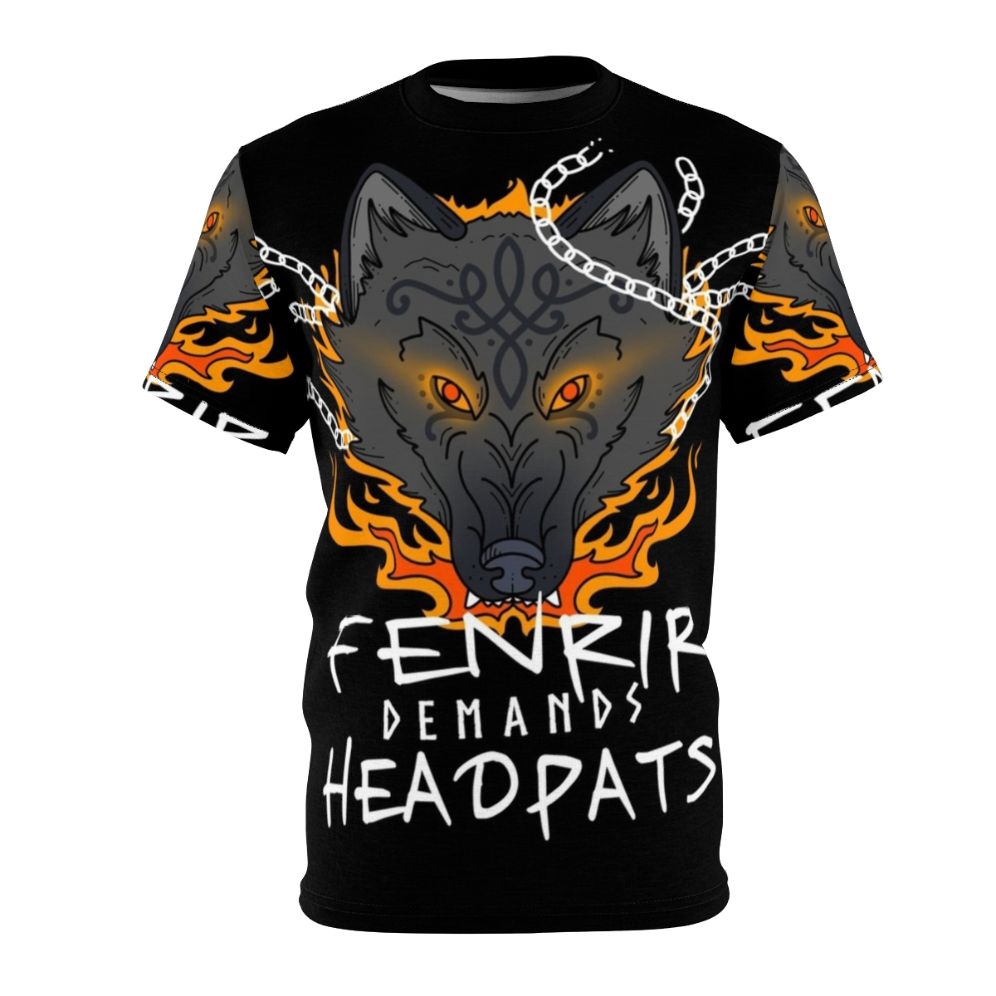 A high-quality all-over printed t-shirt featuring the mythical Norse wolf Fenrir, the harbinger of Ragnarok.