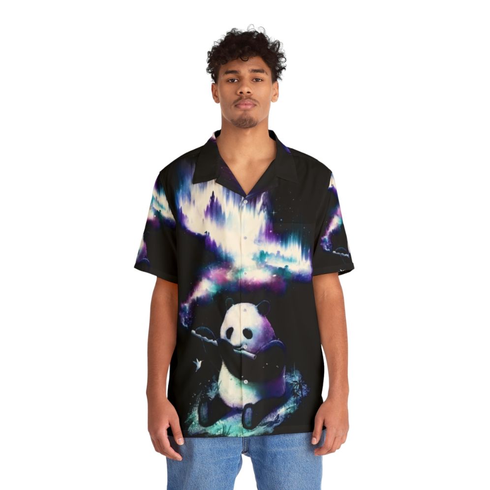 Music-themed Hawaiian shirt with galaxy and animal design - People Front