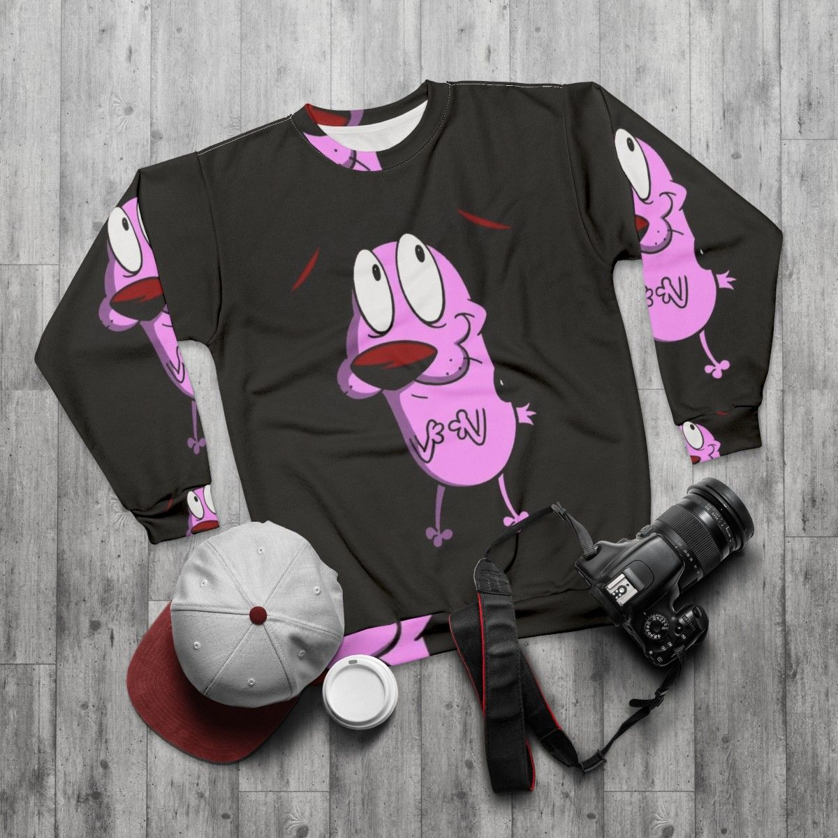 Courage the Cowardly Dog Sweatshirt with Anthropomorphic Dog - flat lay