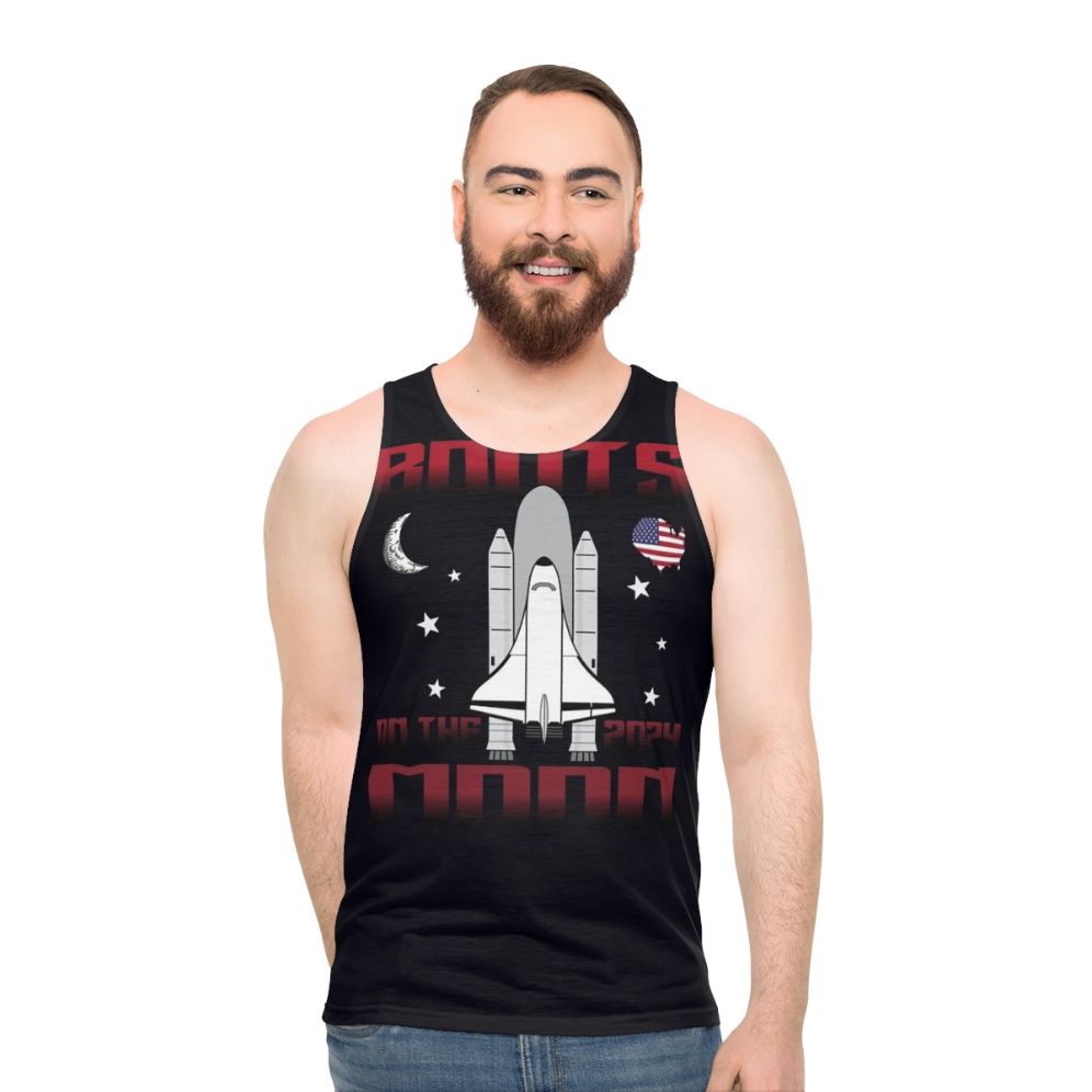 Boots On The Moon Unisex Tank Top featuring space-themed graphics - men