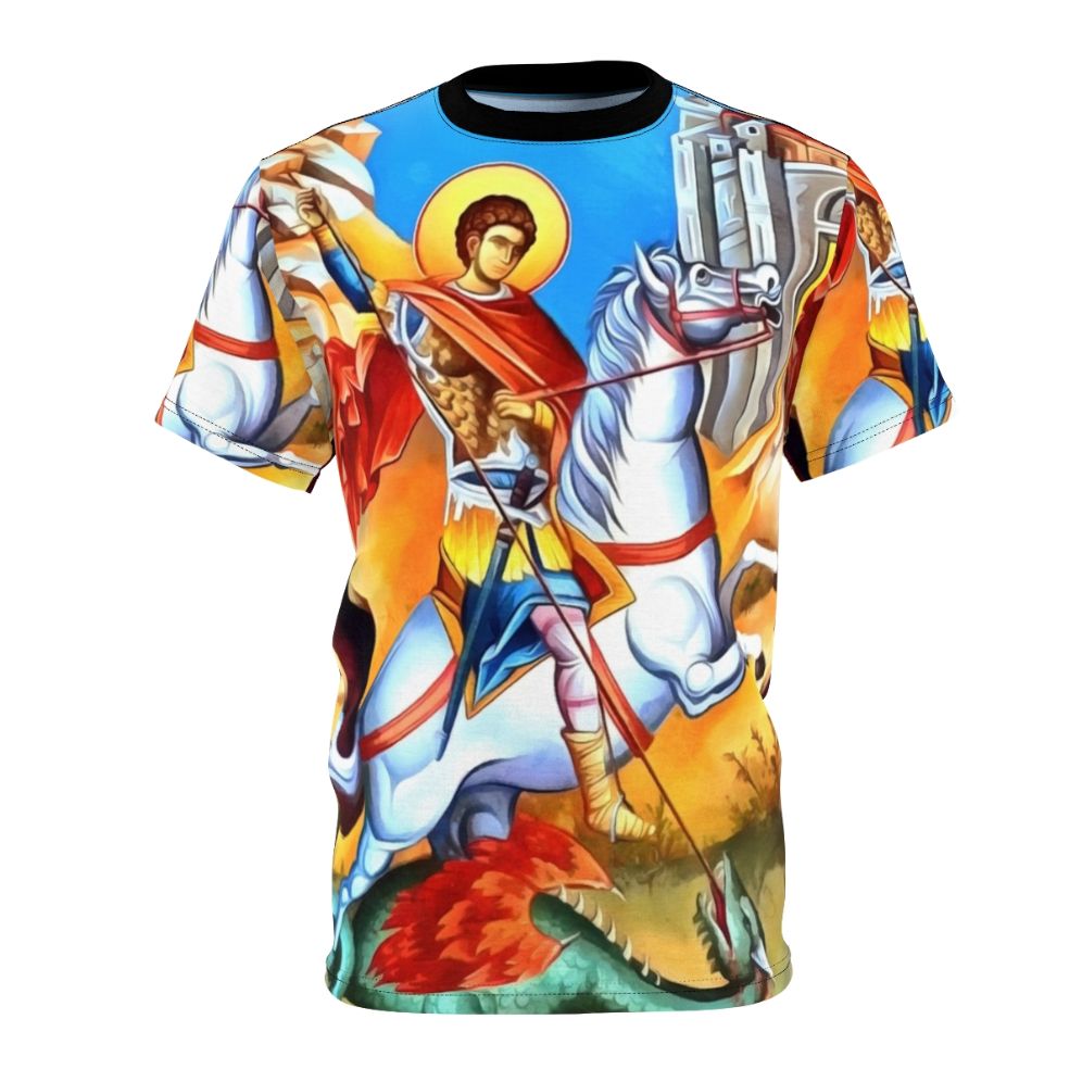 Illustration of Saint George riding a white horse, Christian faith apparel