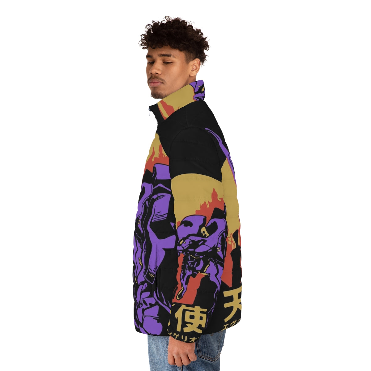 Neon Genesis Evangelion retro puffer jacket with Eva Unit 01 design - men side left