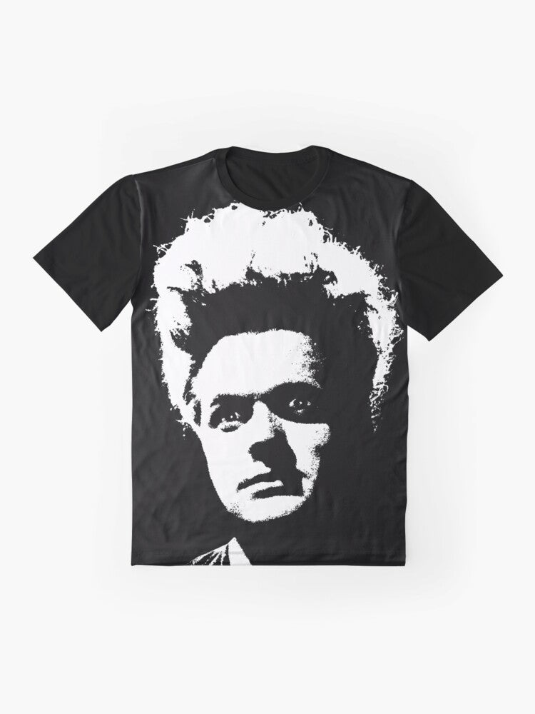 Eraserhead graphic t-shirt featuring surreal, avant-garde movie imagery from David Lynch's cult film. - Flat lay