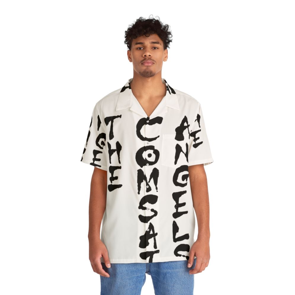 Comsat Angels 80s inspired black and white minimal Hawaiian shirt - People Front