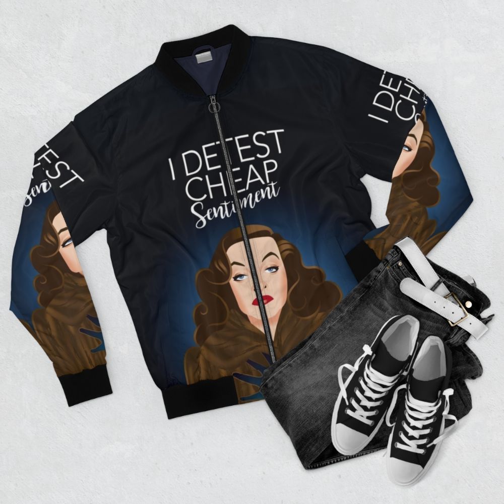 Classic Hollywood Icon Bomber Jacket featuring Alejandro Mogolloart design - Flat lay