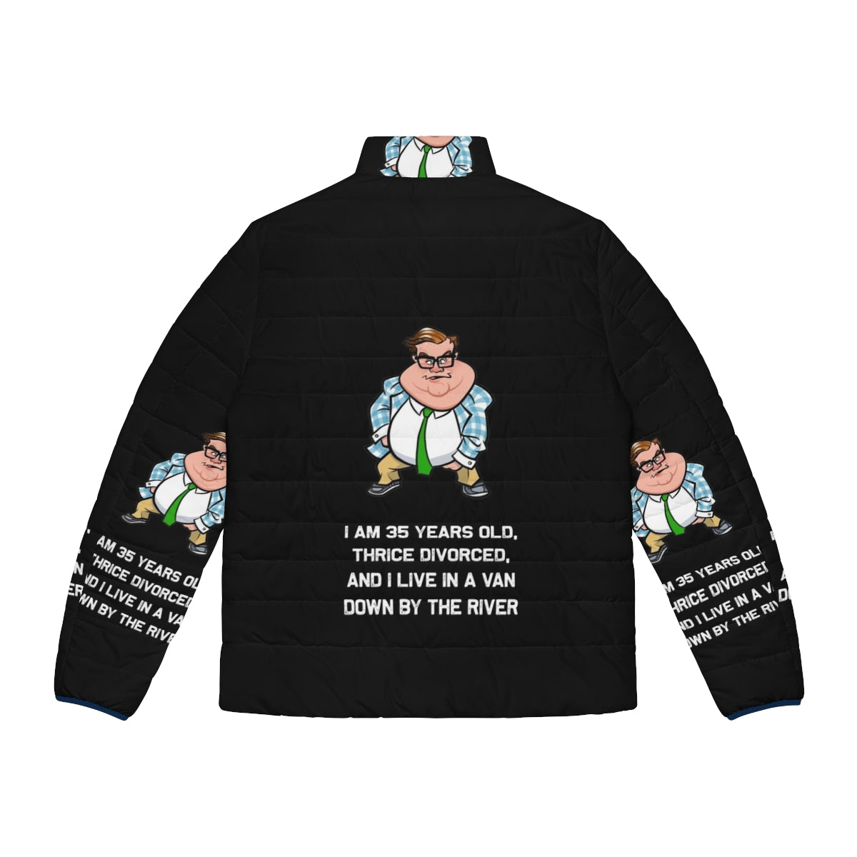 Chris Farley wearing the Matt Foley motivational puffer jacket from Saturday Night Live - Back