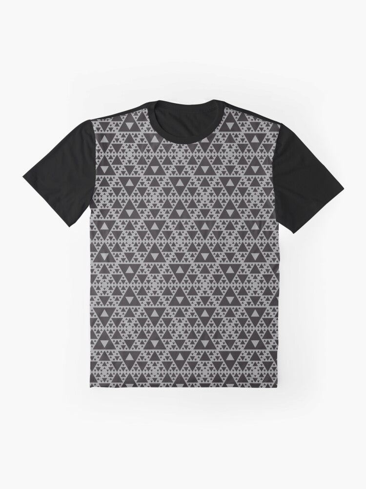 Graphic t-shirt featuring a captivating motion capture triangle pattern design - Flat lay