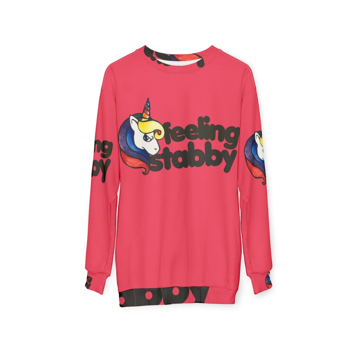 Feeling Stabby Retro Rainbow Unicorn Sweatshirt - hanging