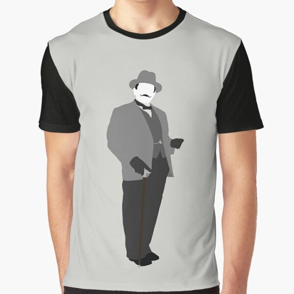 Graphic t-shirt featuring the iconic detective Hercule Poirot from the crime thriller genre