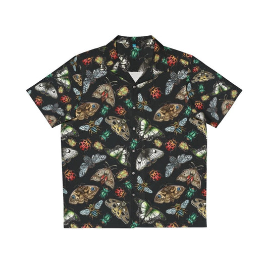 Lino print Hawaiian shirt with bugs, insects, and native Australian wildlife